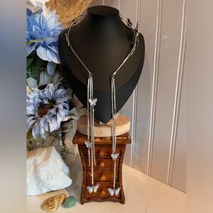 Vintage Style Butterfly Rhinestone Headband with Tassel Chain